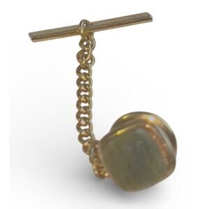 Vintage Tie Tack Tie Pin: Green Stone Square Gold Tone Border